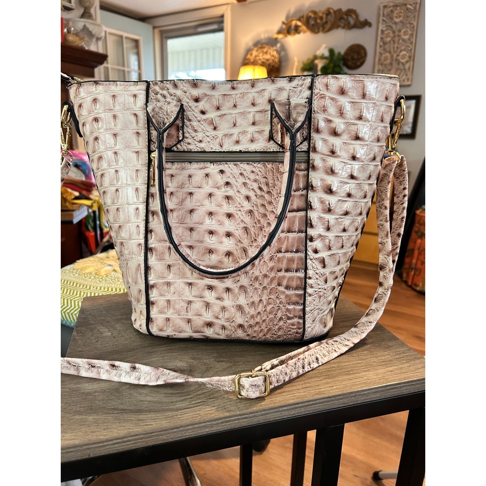 Women's Pink‎ Faux Croc Embossed Satchel Handbag Shoulder Crossbody Bag
